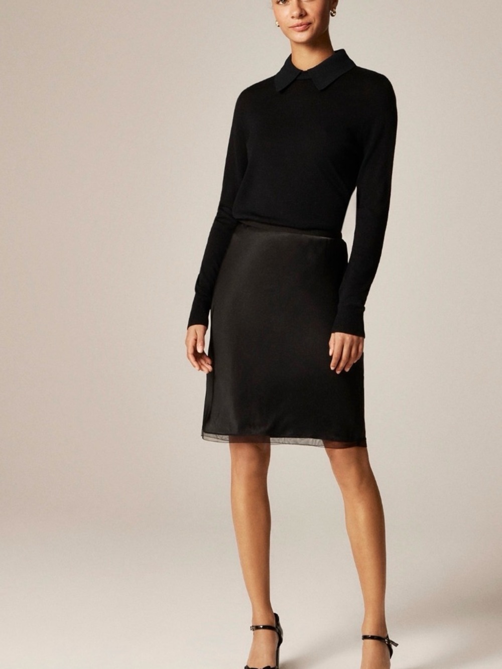 J. Crew Black Midi Satin A-Line Skirt